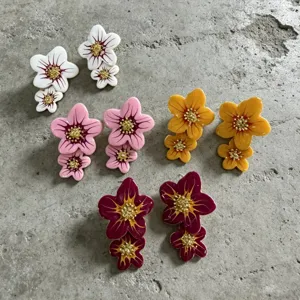 Boucles d'oreilles clous fleurs en émail coloré avec design double couche pour femmes.