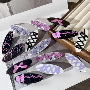 Conjunto horquillas pelo ovales lazo estilo dulce, negro rosa púrpura Y2K accesorios cabello