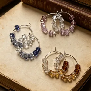 Handgemaakte kristal kraal hoop oorbellen elegante verloop vierkante facet steen cirkel sieraden