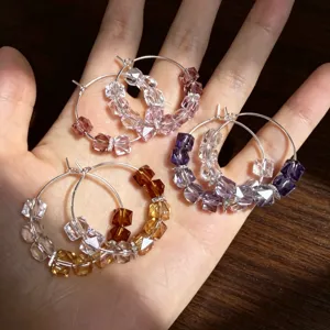 Handgemaakte verloop kristal kraal creolen elegante geometrische cirkel sieraden voor vrouwen
