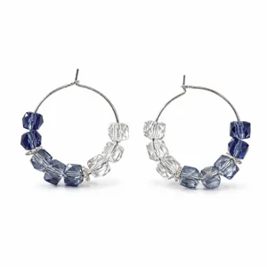 Verloop blauwe kristalen oorringen sprankelende gefacetteerde vierkante kralen sieraden