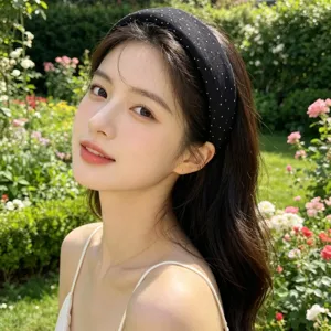 Cerchietto largo a pois neri stile coreano accessorio per capelli moda elegante da donna