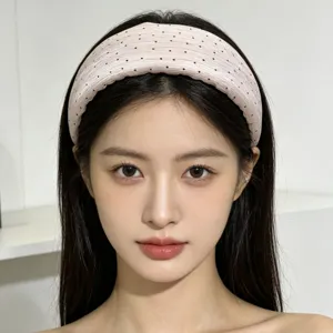 Cerchietto largo a pois estivo chiffon plissettato alto corona accessorio per capelli