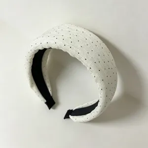 Cerchietto largo in chiffon a pois bianchi, fascia per capelli plissettata per donna.