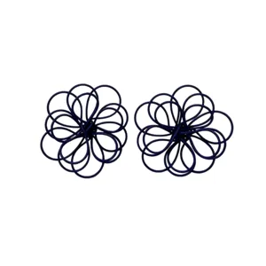 Dark blue woven flower stud earrings handmade elegant hollow floral jewelry for women gifts