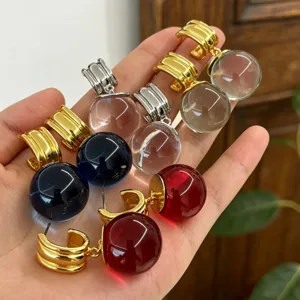 Monet Jardin Boule de Cristal Colorée C-Créoles Boucles d'Oreilles Françaises Rêveuses Détail