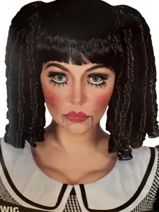 Lolita black pigtail spiral curl bangs retro doll wig for cosplay party and daily wear.