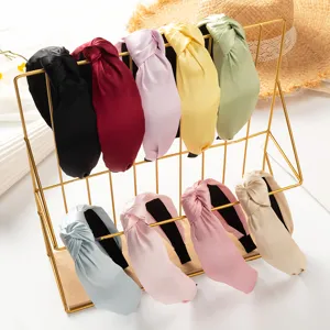 Wide Satin Headband For Women Solid Color Knotted Hair Band Sweet Daily Fashion Hair Accessories
