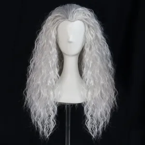 Silver white long curly wig elf witch cosplay full cap Halloween party stage costume prop