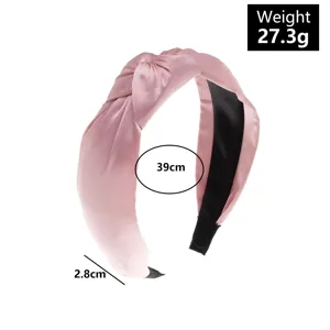 Pink satin knotted wide headband for women, sweet candy color hair hoop for daily wear.