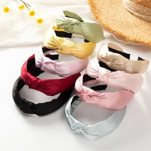 Colorful satin knotted headband wide brim hair hoop candy colors elegant fashion hair accessories