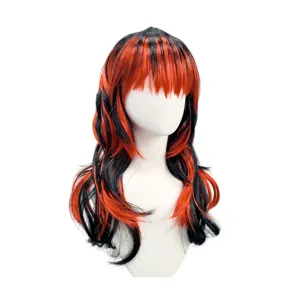 Black red layered wig for Halloween party cosplay, long hair styling for western music festivals.