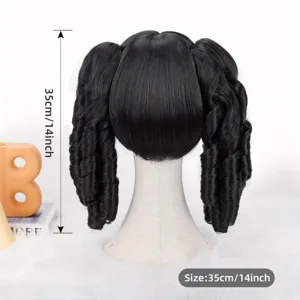 Black lolita twin tail curly wig 35cm gothic anime cosplay synthetic hair for women girls