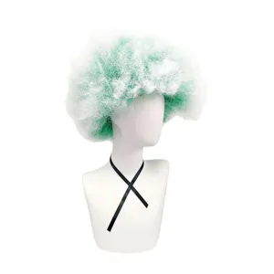 Detail view of the fluffy white and green gradient cosplay wig, soft texture for parties.