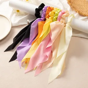 Set de chouchous à long ruban en mousseline, attaches cheveux unies élégantes pour femmes.