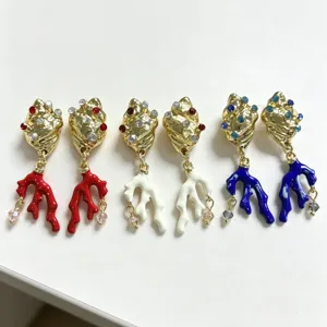 Geemailleerde schelp koraal oorbellen lange kwast statement sieraden voor dames cadeau