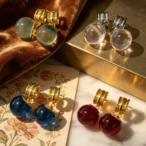 Boucles d'oreilles créoles boule de cristal coloré jardin de Monet bijoux rêveur