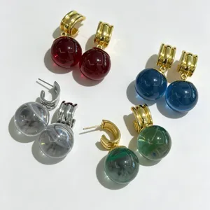 Boucles d'oreilles créoles en verre coloré boule de cristal style français boucles d'oreilles