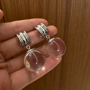 Boucles d'oreilles créoles boule de cristal rêve françaises pendentif bijoux argent