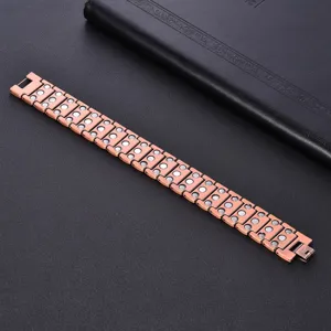 Rose gold tone triple row magnetic copper bracelet for daily wear and wellness support style.