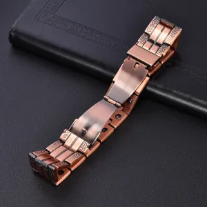 Copper magnetic therapy bracelet with crack pattern links and secure clasp design for daily wear