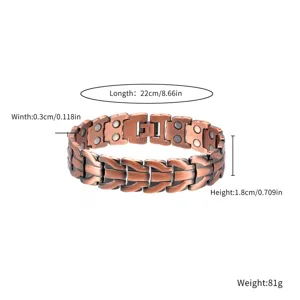 Pure copper magnetic bracelet with retro dragon pattern, length 22cm, health wellness jewelry.