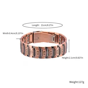 Retro copper magnetic bracelet detail view, 21cm length with cross pattern and magnets.