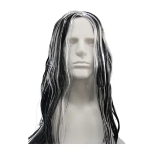 Synthetic black and white long hair wig for men, perfect for Halloween parties and stage performances.