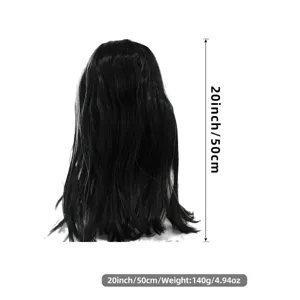 Detailed view of the 20-inch synthetic black and white highlighted long straight men wig.