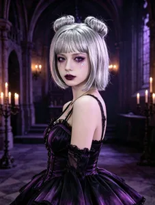 Silver gray double bun short bob wig with blunt bangs for Halloween cosplay party