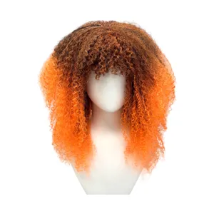 Halloween orange brown gradient curly wig, voluminous small curls synthetic hair for party.