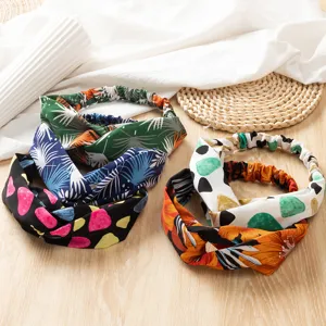 Vrouwen Brede Kruis Satijn Tie-Dye Haarband Bloemen Boho Haarband Zomer Strand Haaraccessoires Mode Haarhoepel