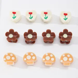 Sweet Cute Floral Heart Mushroom Acrylic Mini Hair Claws Set Candy Color Hair Clips Daily Hair Accessories For Women