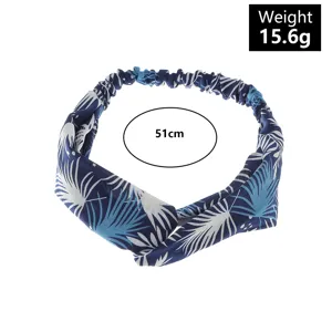Koreaanse stijl blauw witte bladprint satijnen geknoopt haarband detail tropisch ontwerp