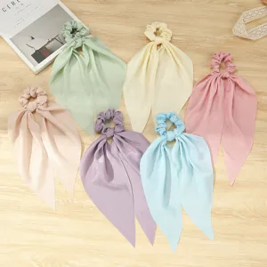 Scrunchies in Nastro di Satana da Donna con Fiocco Lungo Elastico per Capelli Fermacoda Elegante Accessori di Moda