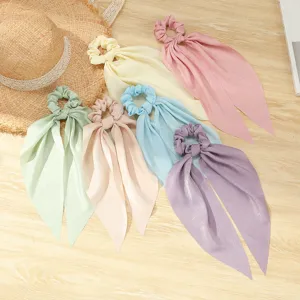 Set elastici capelli chiffon colorati, eleganti fermagli con fiocco lungo per donne uso quotidiano.