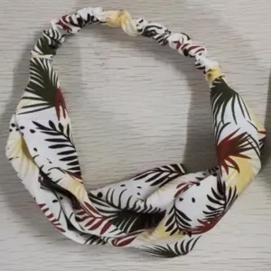 Brede tropische blad bloem bedrukte kruis satijn haarband voor vrouwen haaraccessoires