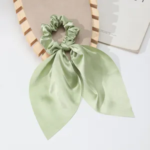 French satin ribbon hair scrunchie elegant bow tail hair tie for women daily styling 1pc