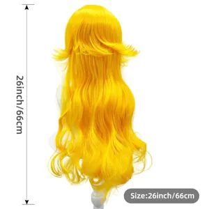 Gouden lange golvende pruik met pony 26 inch synthetisch haar voor feestje cosplay