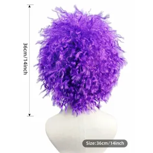 Purple afro wig for Halloween party, funny costume fluffy curly hair accessory, 36cm size