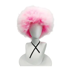 Pink and white gradient fluffy curly afro wig, perfect for cosplay parties and carnival dress-up.