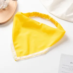 Yellow lace triangle headscarf solid color elastic hair band cute women hair accessories