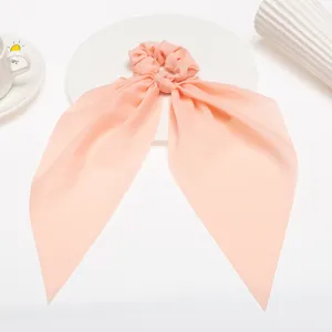 Chouchou de cheveux en mousseline rose avec longs rubans style doux accessoires de mode