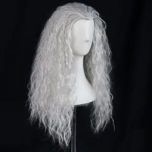 Silver white long curly wig cosplay elf witch full headwear Halloween party stage performance