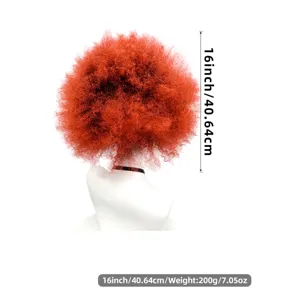 Vibrant red fluffy afro wig for cosplay and parties, 16 inches 200g synthetic costume hair.