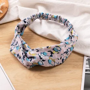 Fascia per capelli in tessuto stampato floreale elastico da donna per trucco lavaggio