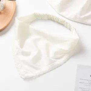 White lace triangle headscarf elastic hairband for women, solid color stylish hair accessory.