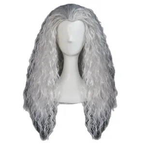 Silver white long curly wig for elf witch cosplay Halloween party synthetic hair cap
