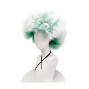 Fluffy curly wig for cosplay and carnival parties, vibrant green and white gradient style.