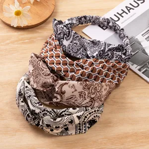 Boho Vintage Kreuz Stoff Stirnband Set, elegante Paisley und geometrische Haarreif für Damen.